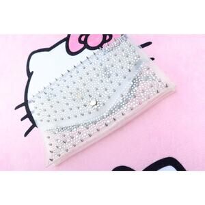 Clear Studded Rhinestone Envelope Clutch Bag Silver Hardware Snap Closure